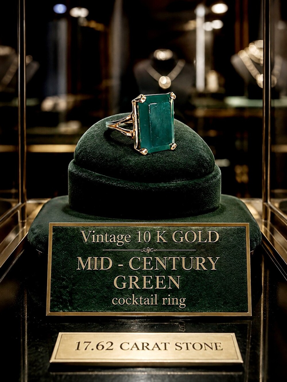VINTAGE Mid - Century 10k  Yellow Gold Green Cocktail Ring ( 5.84 grams )